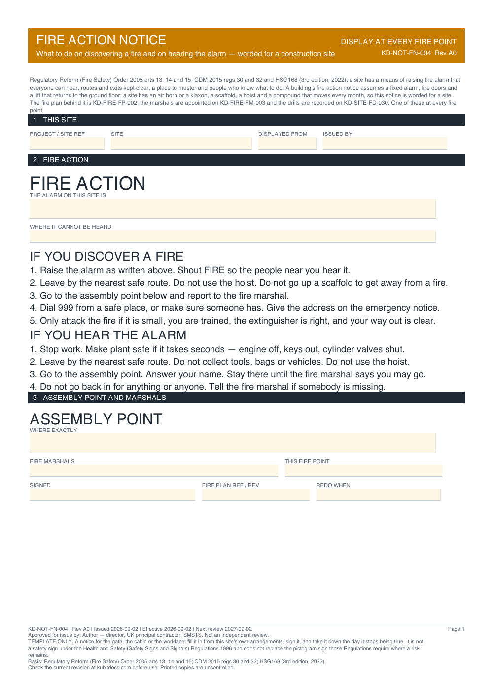 Fire Action Notice — page one