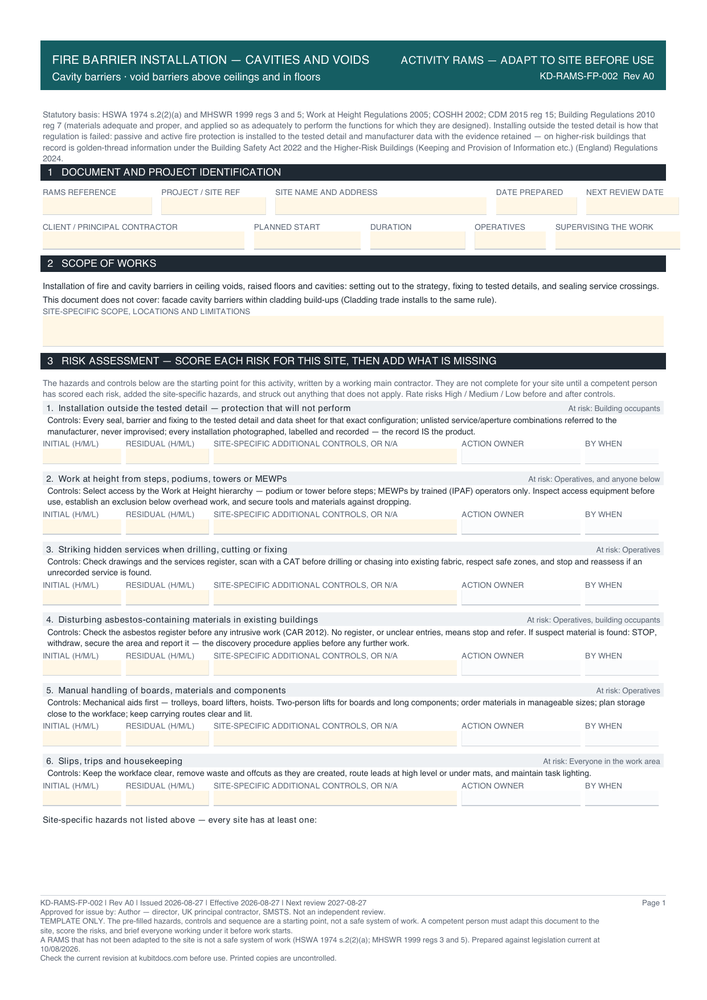 Fire Barrier Installation — Cavities and Voids — page one