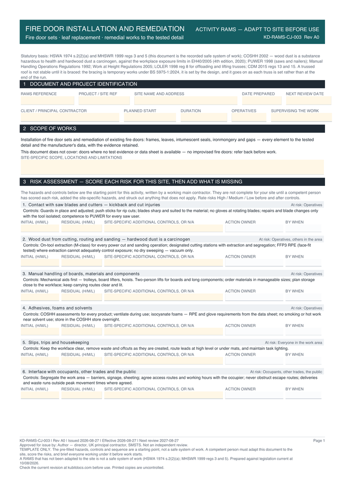 Fire Door Installation and Remediation — page one