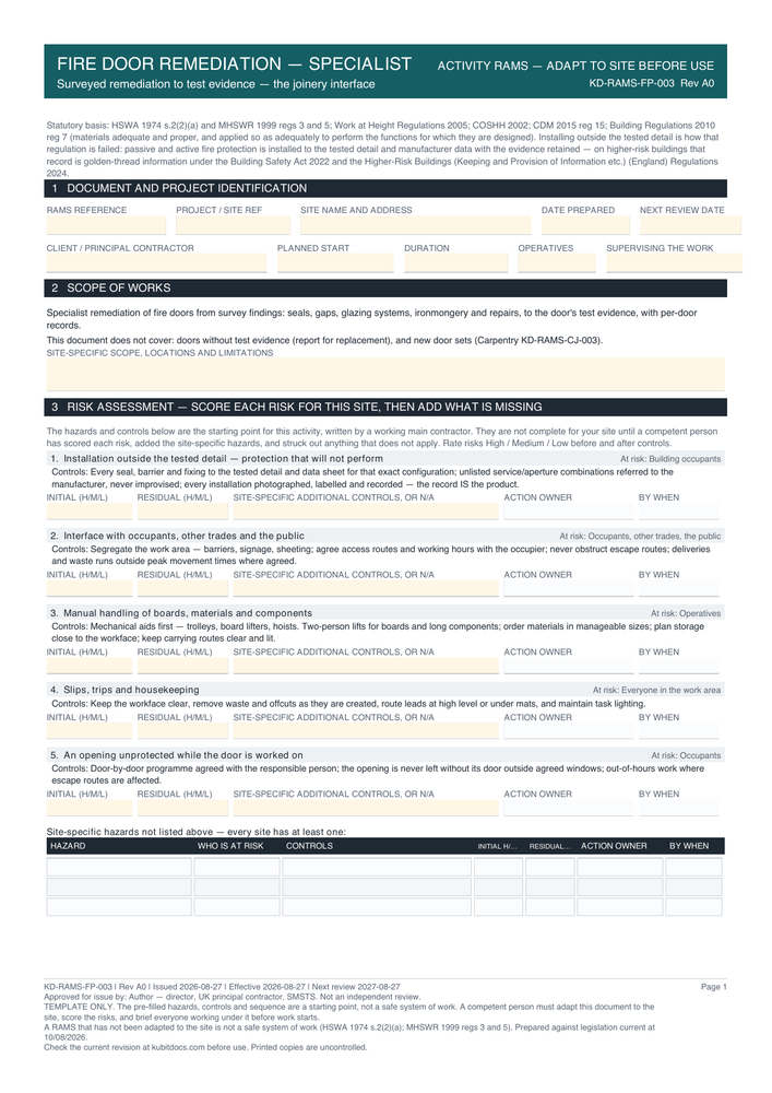 Fire Door Remediation — Specialist — page one