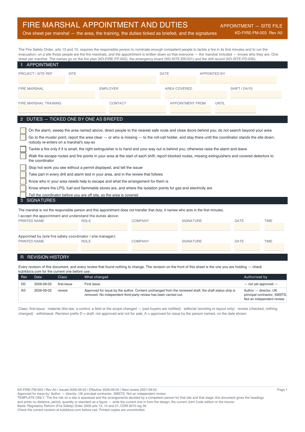 Fire Marshal Appointment and Duties — page one