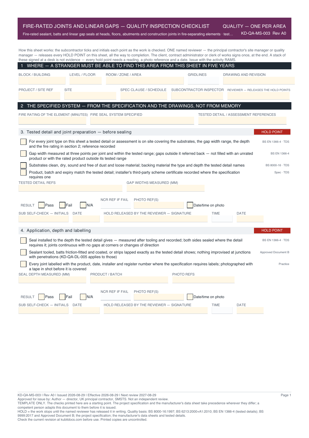 Fire-Rated Joints and Linear Gaps — Quality Inspection Checklist — page one
