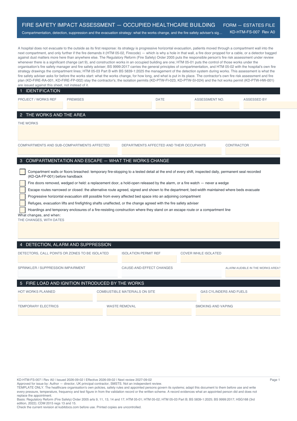 Fire Safety Impact Assessment — Occupied Healthcare Building — page one