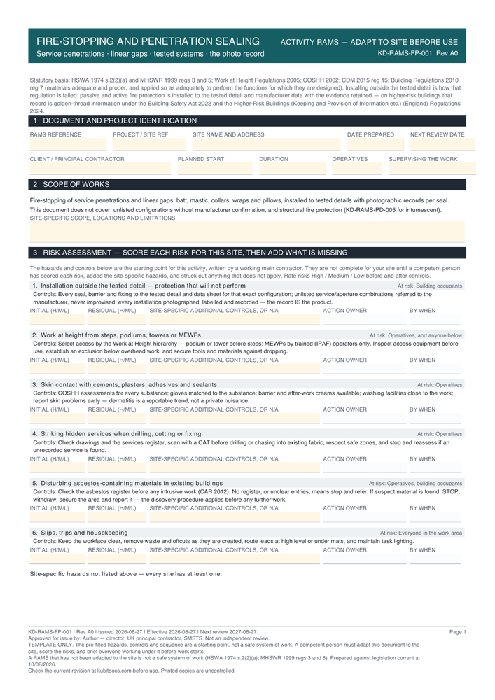 Fire-Stopping and Penetration Sealing — page one