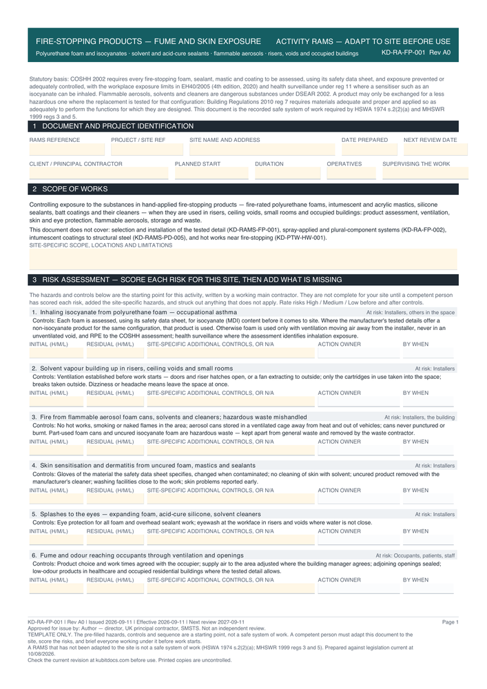 Fire-Stopping Products — Fume and Skin Exposure — page one