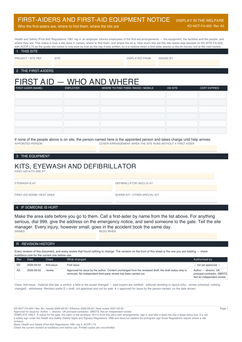 First-Aiders and First-Aid Equipment Notice — page one
