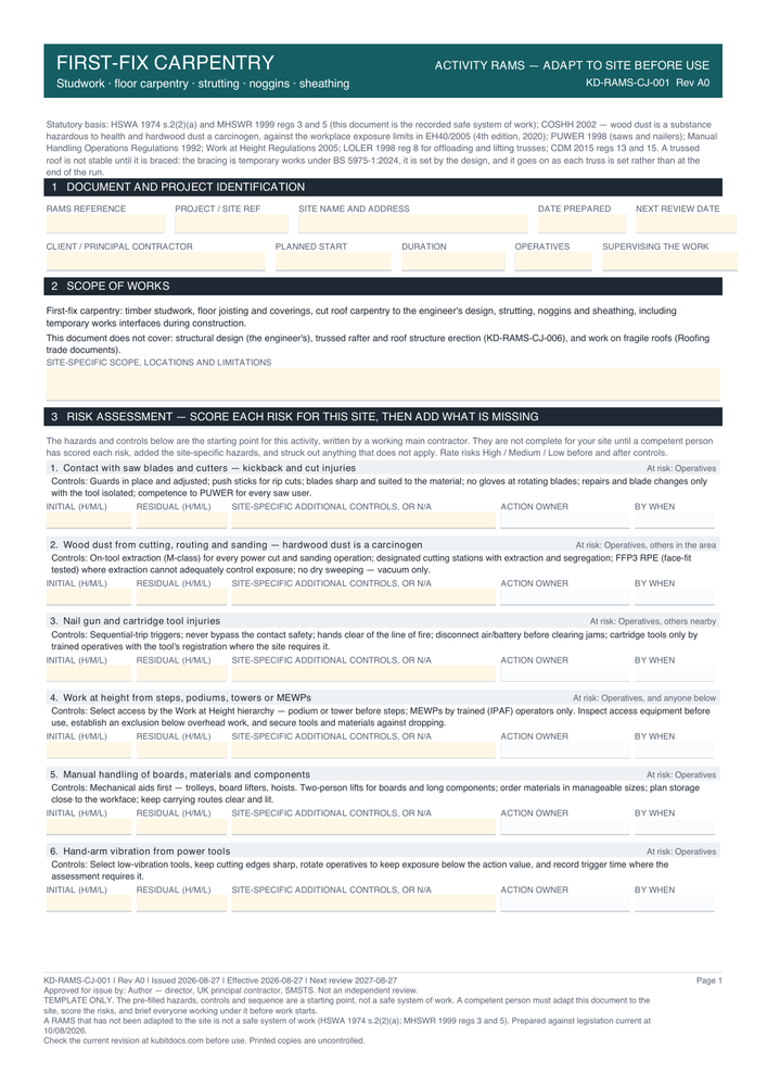 First-Fix Carpentry — page one
