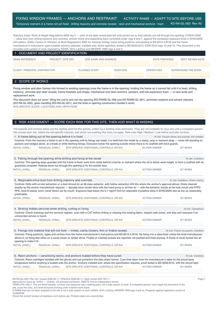 Fixing Window Frames — Anchors and Restraint — page one