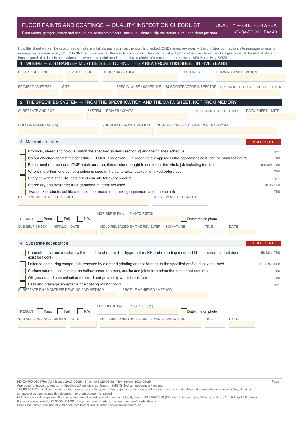 Floor Paints and Coatings — Quality Inspection Checklist — page one
