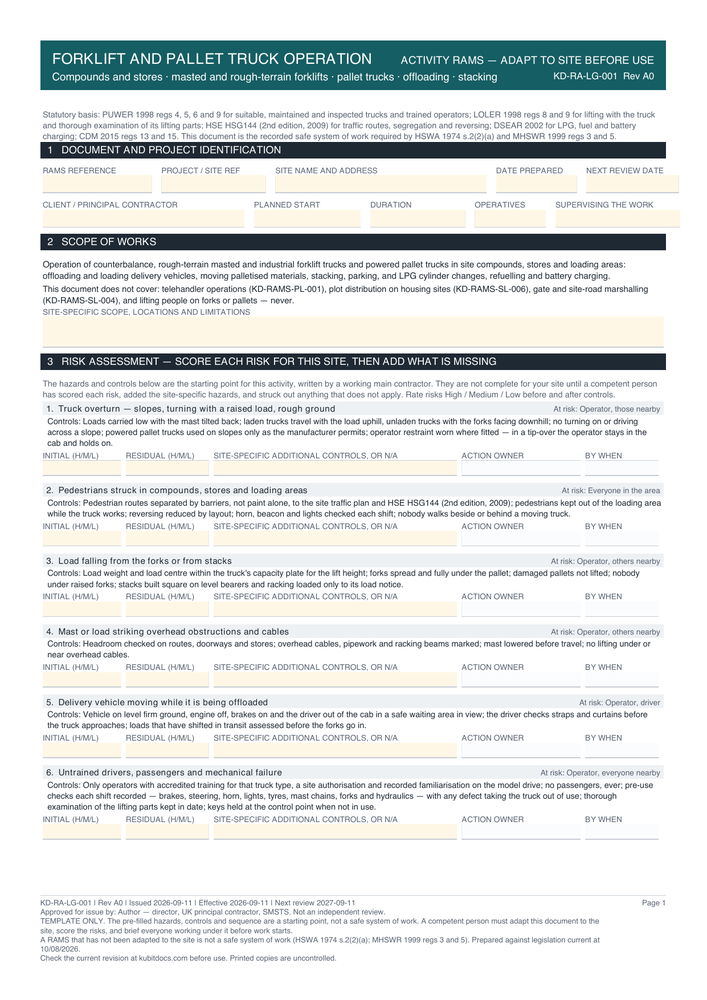 Forklift and Pallet Truck Operation — page one