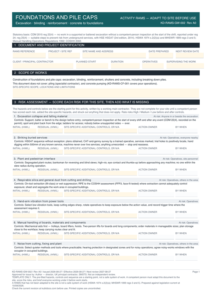 Foundations and Pile Caps — page one