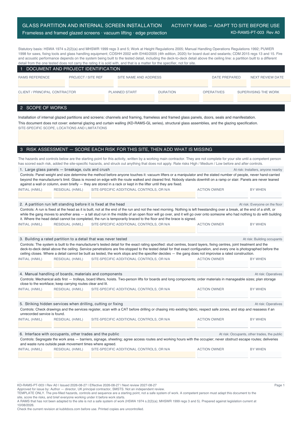 Glass Partition and Internal Screen Installation — page one