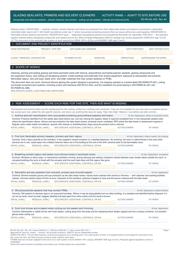 Glazing Sealants, Primers and Solvent Cleaners — page one