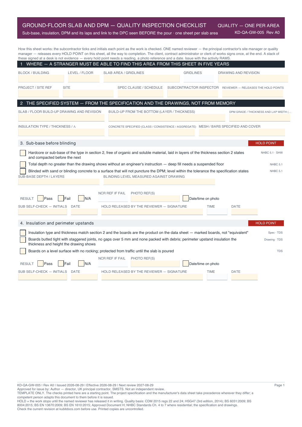 Ground-Floor Slab and DPM — Quality Inspection Checklist — page one