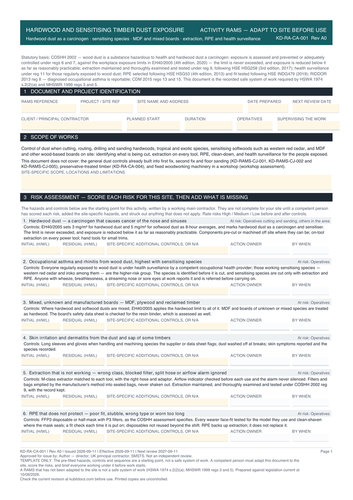 Hardwood and Sensitising Timber Dust Exposure — page one
