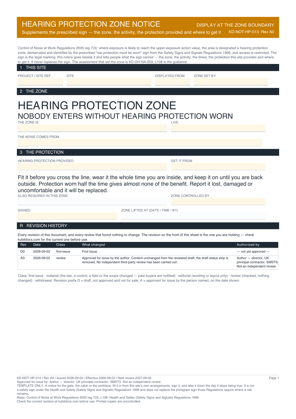 Hearing Protection Zone Notice — page one