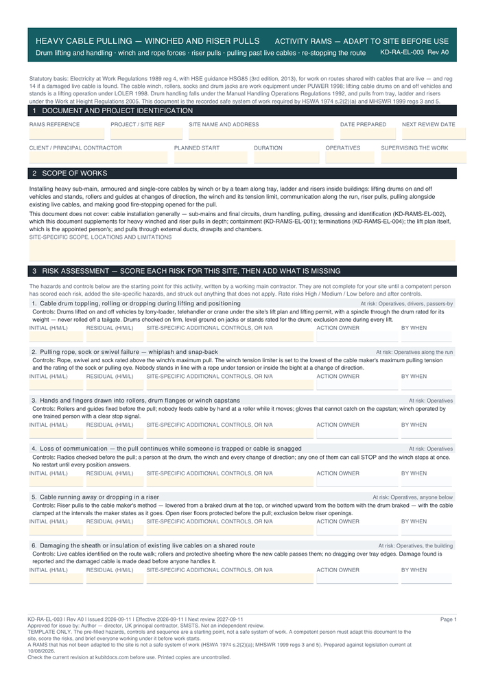 Heavy Cable Pulling — Winched and Riser Pulls — page one
