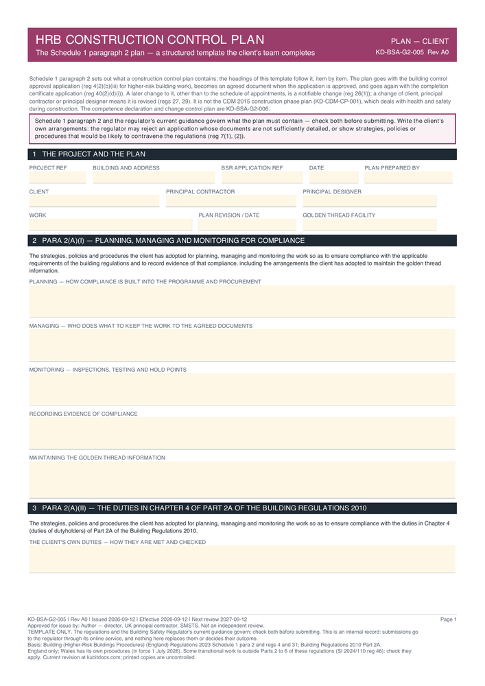HRB Construction Control Plan — page one