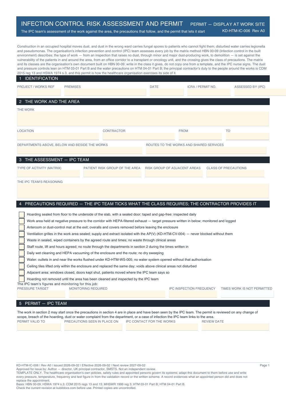 Infection Control Risk Assessment and Permit — page one