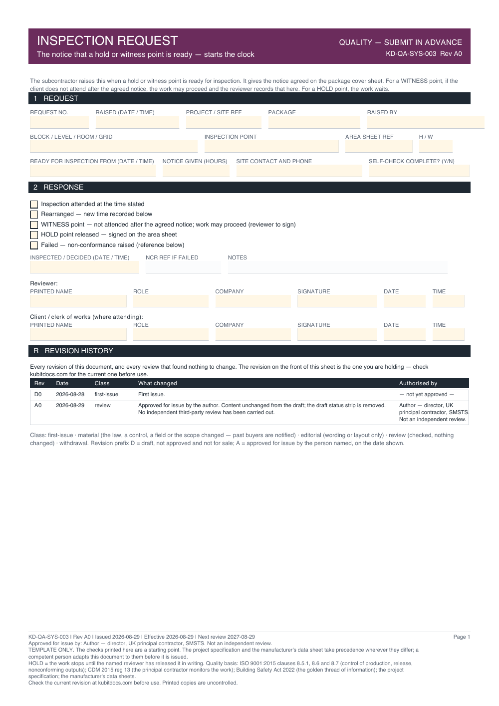 Inspection Request — page one