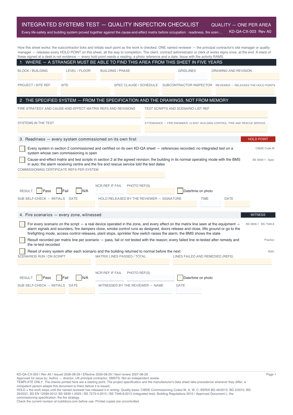 Integrated Systems Test — Quality Inspection Checklist — page one