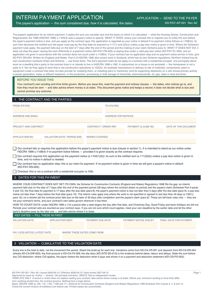 Interim Payment Application — page one
