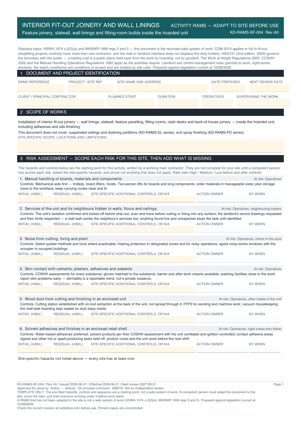 Interior Fit-Out Joinery and Wall Linings — page one