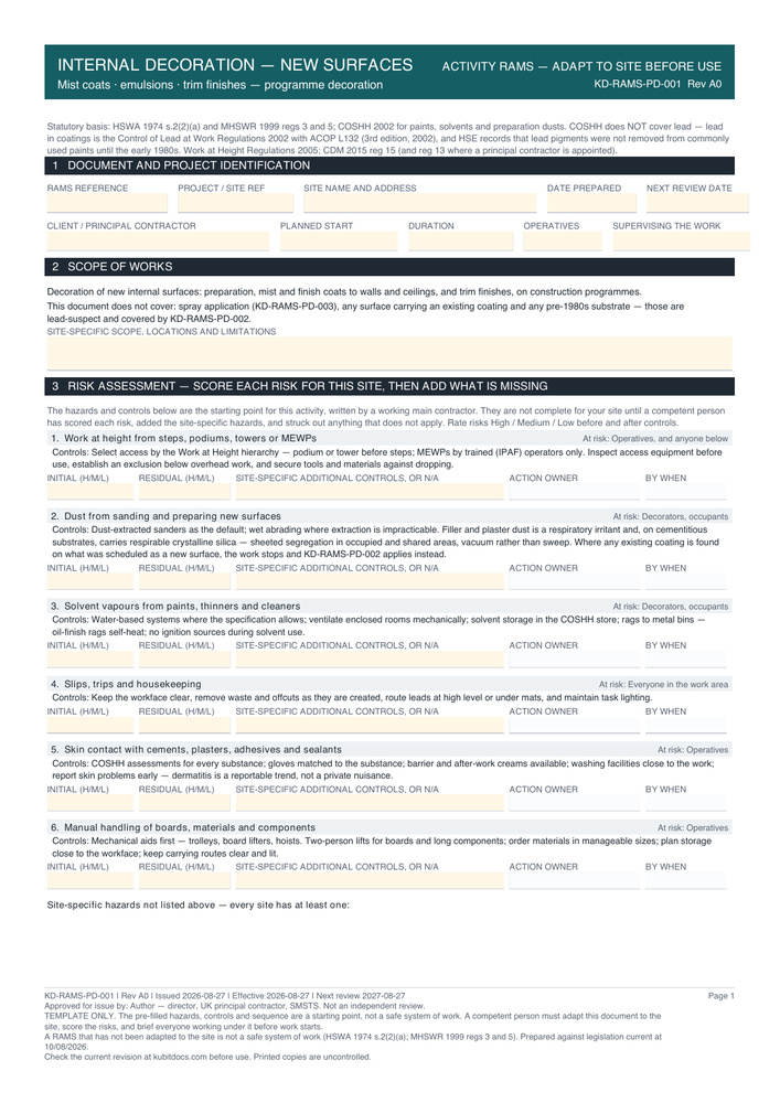 Internal Decoration — New Surfaces — page one