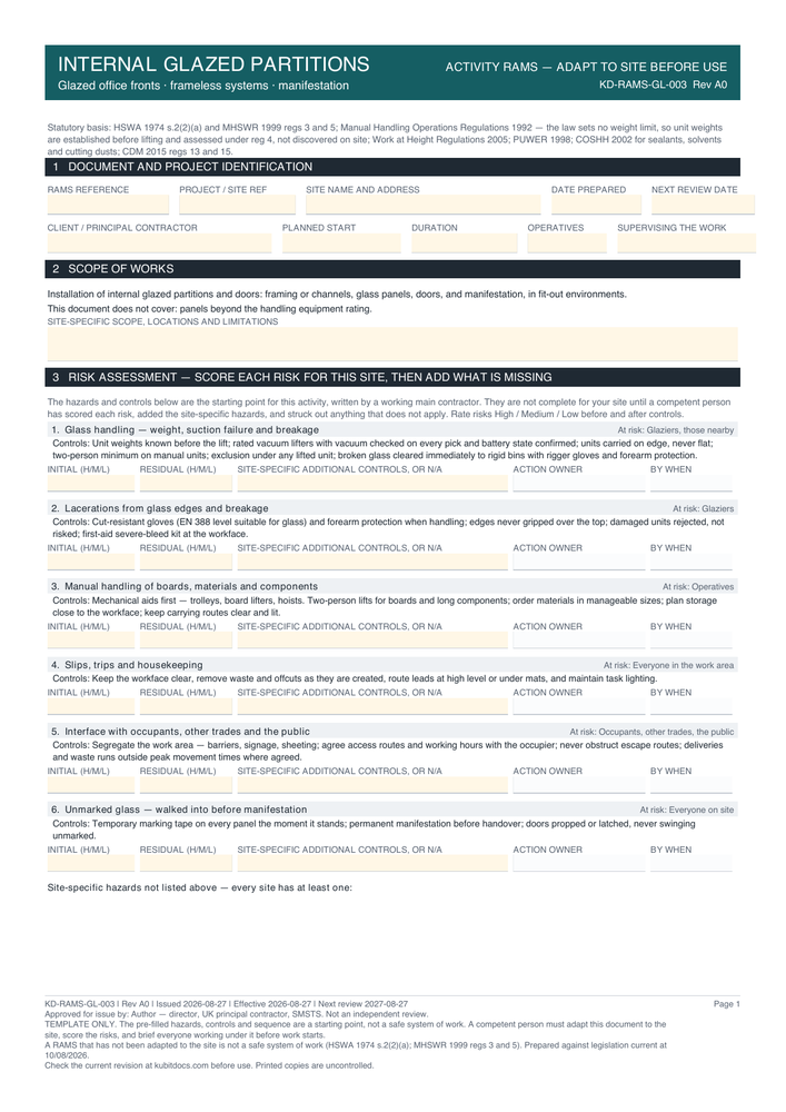 Internal Glazed Partitions — page one