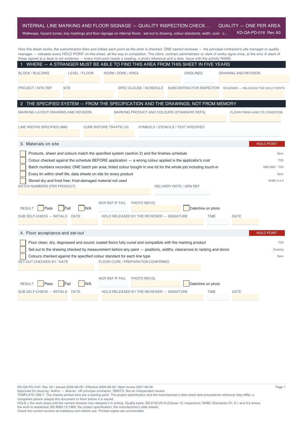 Internal Line Marking and Floor Signage — Quality Inspection Checklist — page one