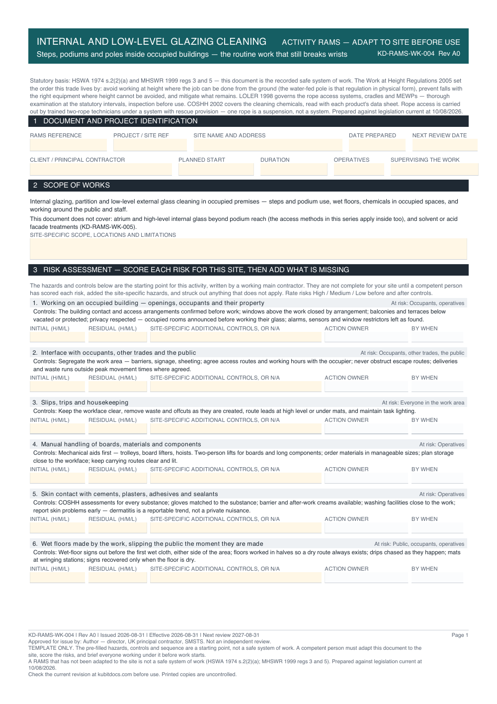 Internal and Low-Level Glazing Cleaning — page one