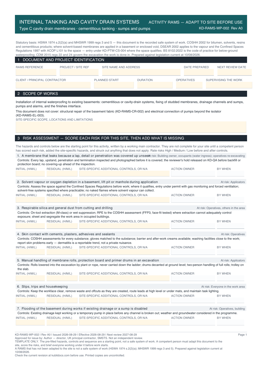 Internal Tanking and Cavity Drain Systems — page one