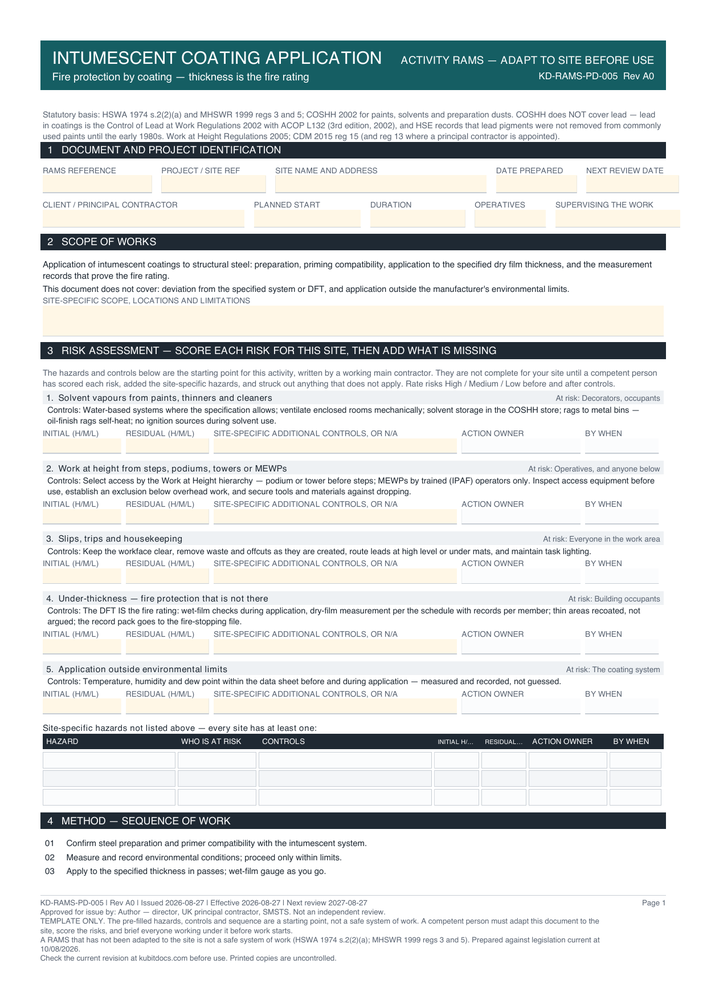 Intumescent Coating Application — page one