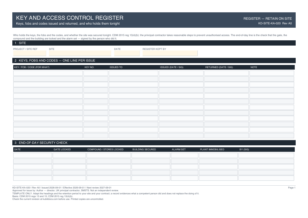 Key and Access Control Register — page one