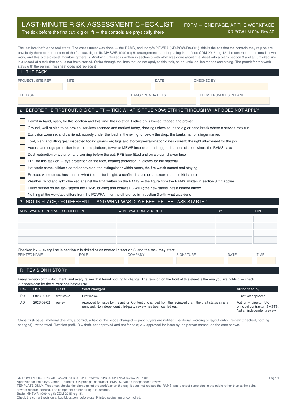 Last-Minute Risk Assessment Checklist — page one