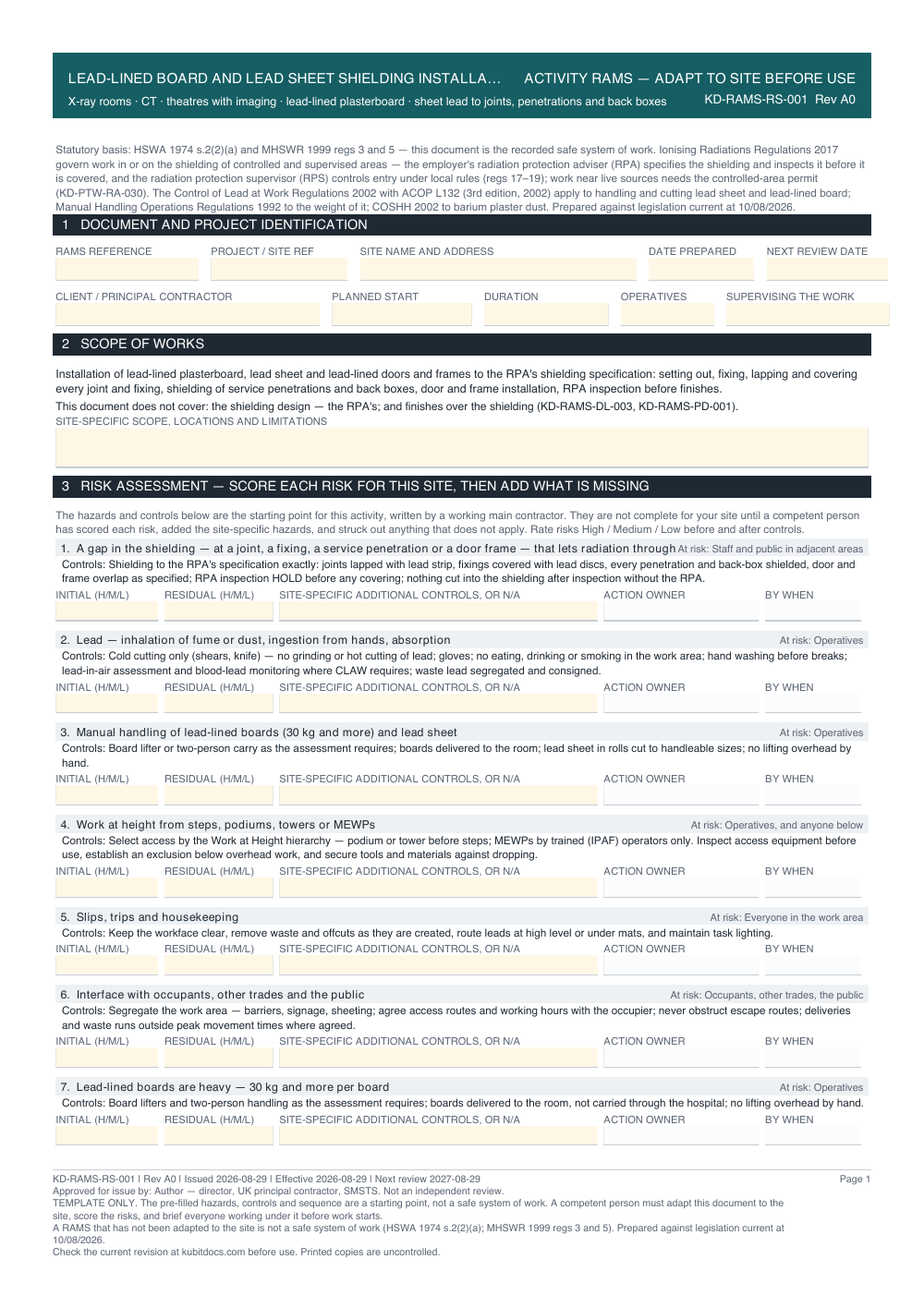 Lead-Lined Board and Lead Sheet Shielding Installation — page one