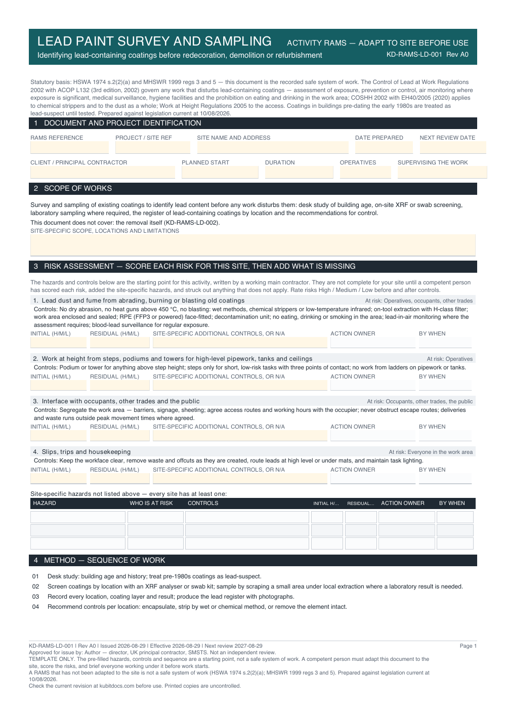 Lead Paint Survey and Sampling — page one