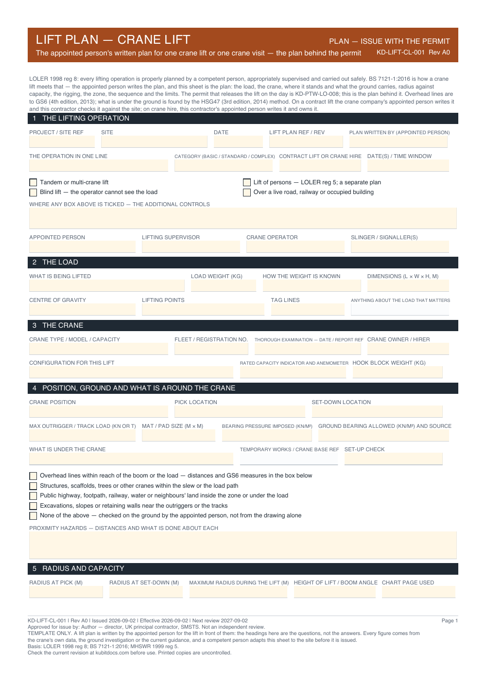 Lift Plan — Crane Lift — page one