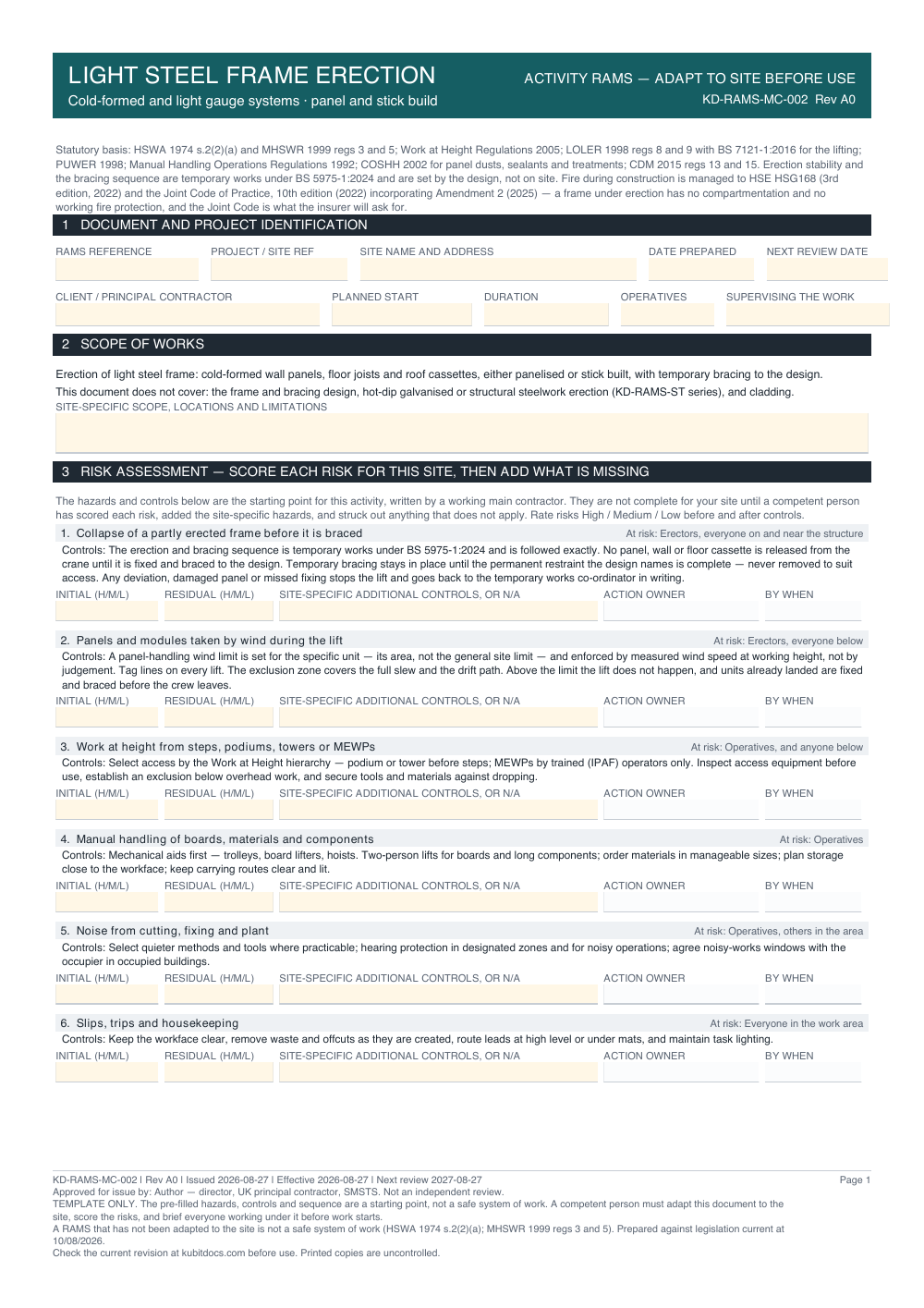 Light Steel Frame Erection — page one