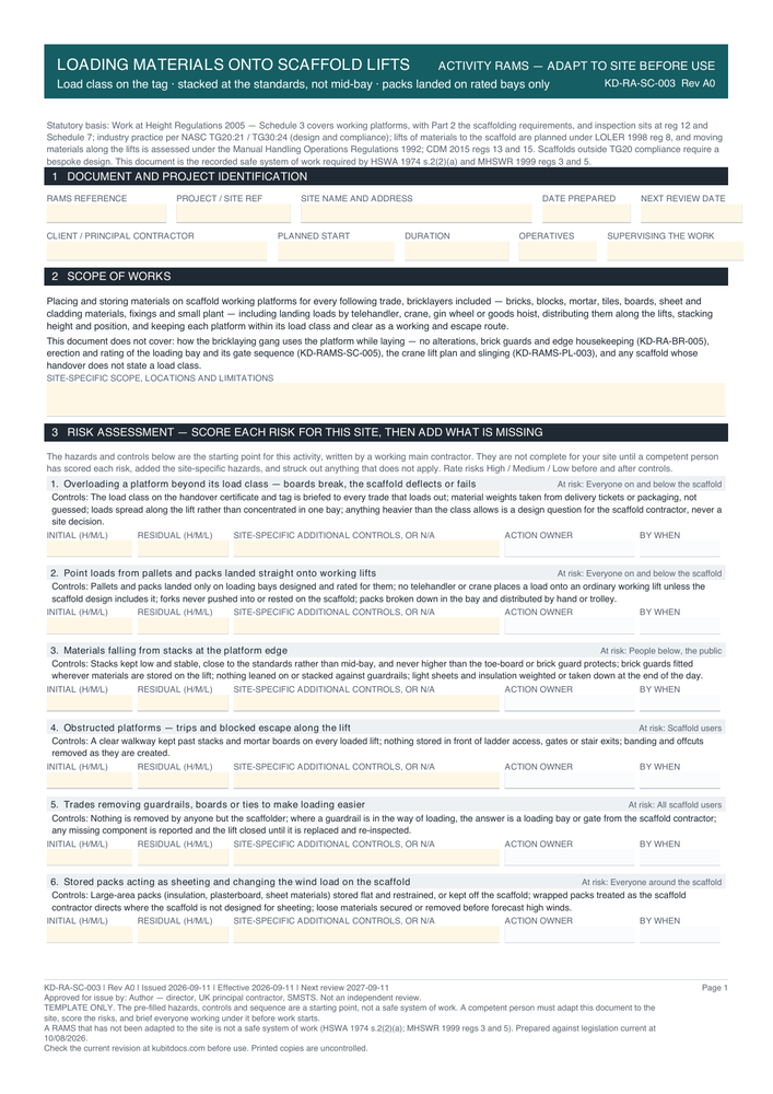 Loading Materials onto Scaffold Lifts — page one