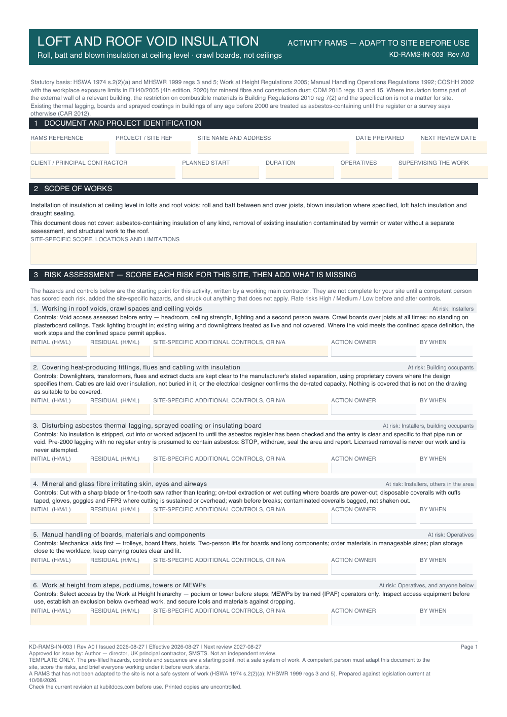 Loft and Roof Void Insulation — page one