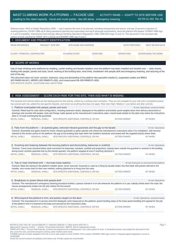Mast Climbing Work Platforms — Facade Use — page one