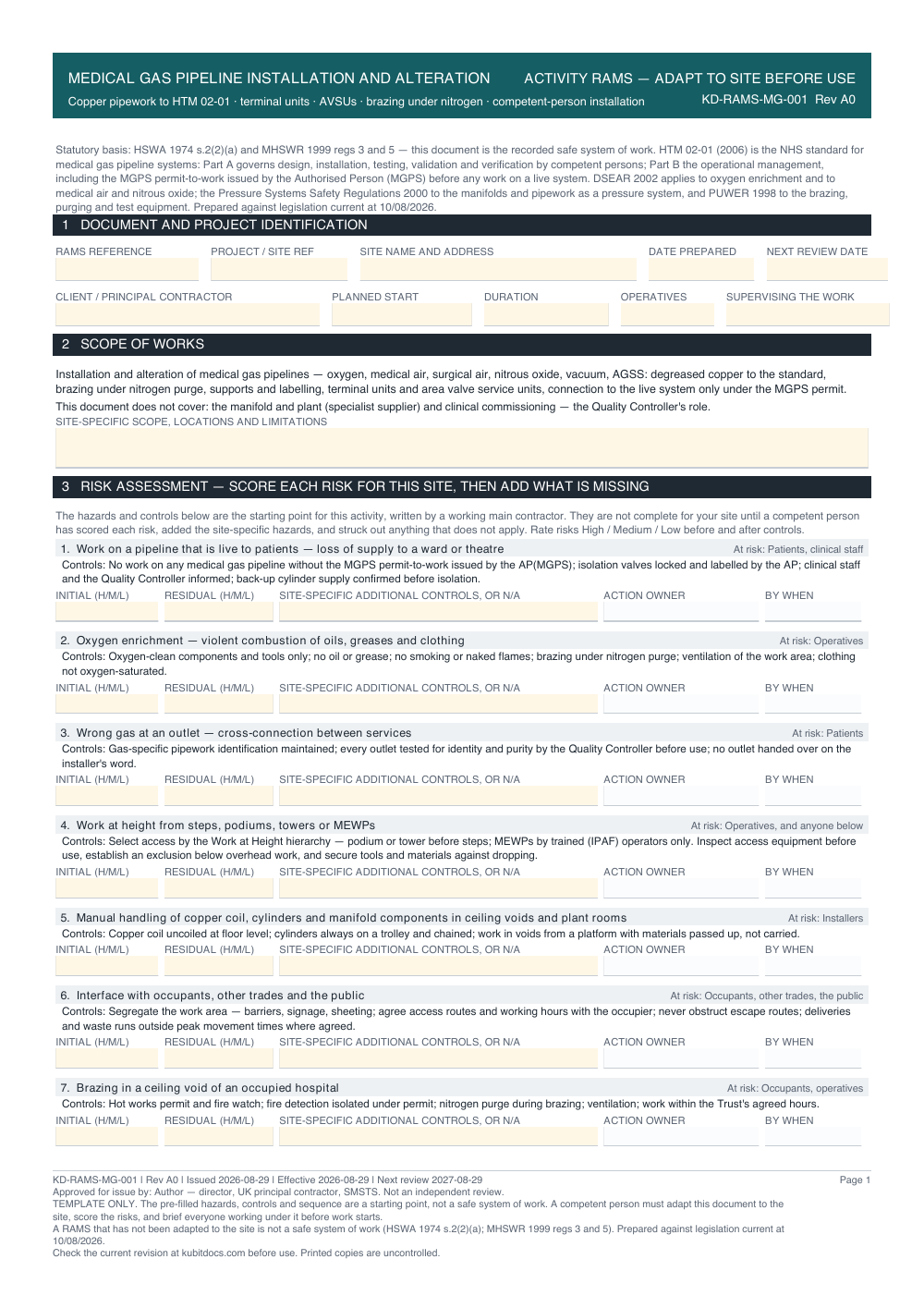Medical Gas Pipeline Installation and Alteration — page one