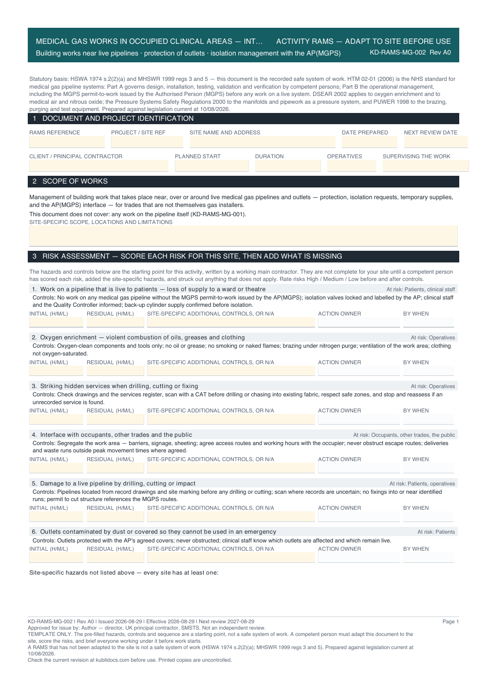 Medical Gas Works in Occupied Clinical Areas — Interface and Isolation — page one