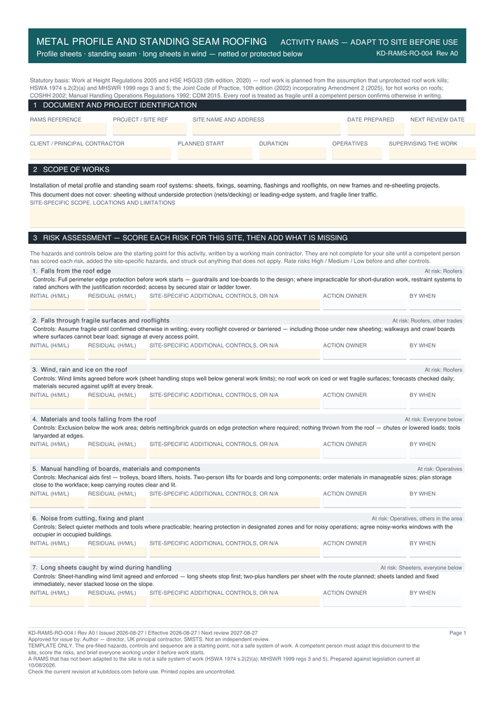 Metal Profile and Standing Seam Roofing — page one