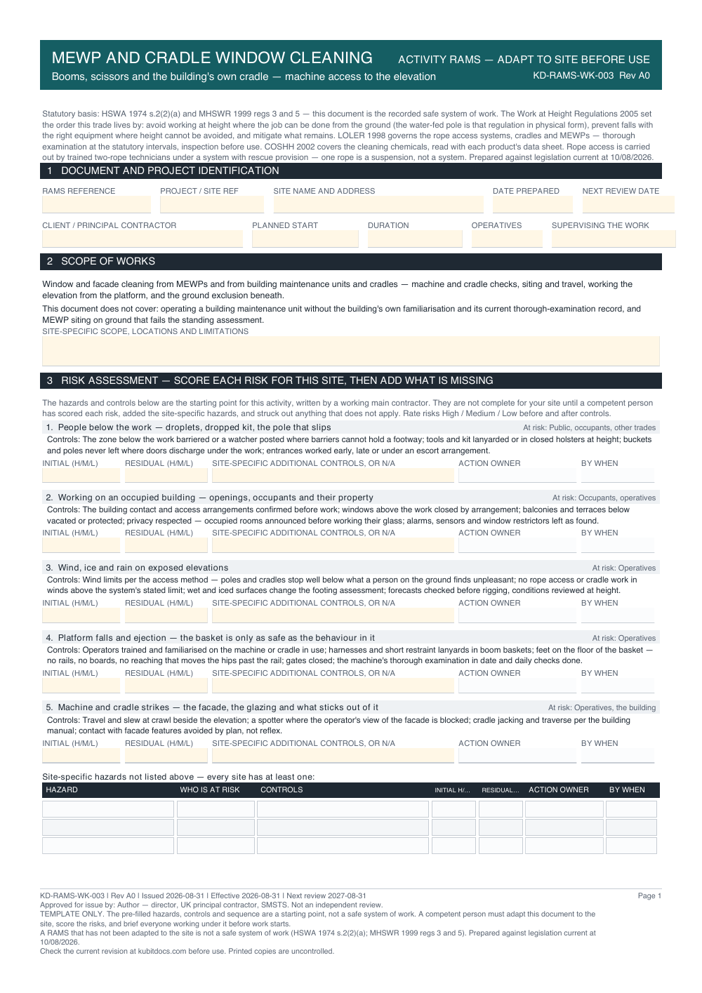 MEWP and Cradle Window Cleaning — page one