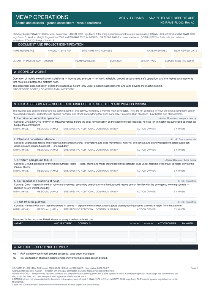 MEWP Operations — page one
