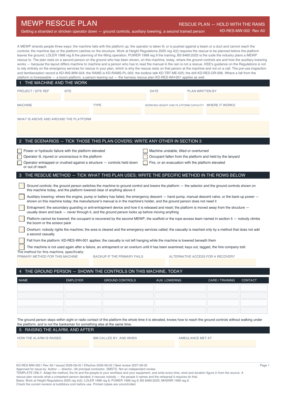 MEWP Rescue Plan — page one