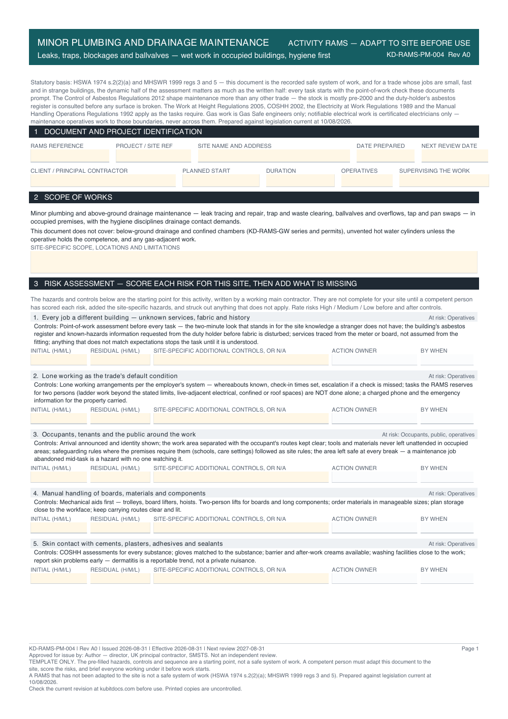 Minor Plumbing and Drainage Maintenance — page one