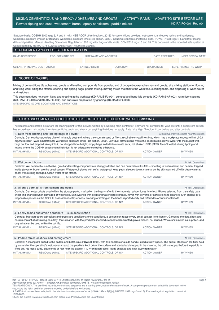 Mixing Cementitious and Epoxy Adhesives and Grouts — page one